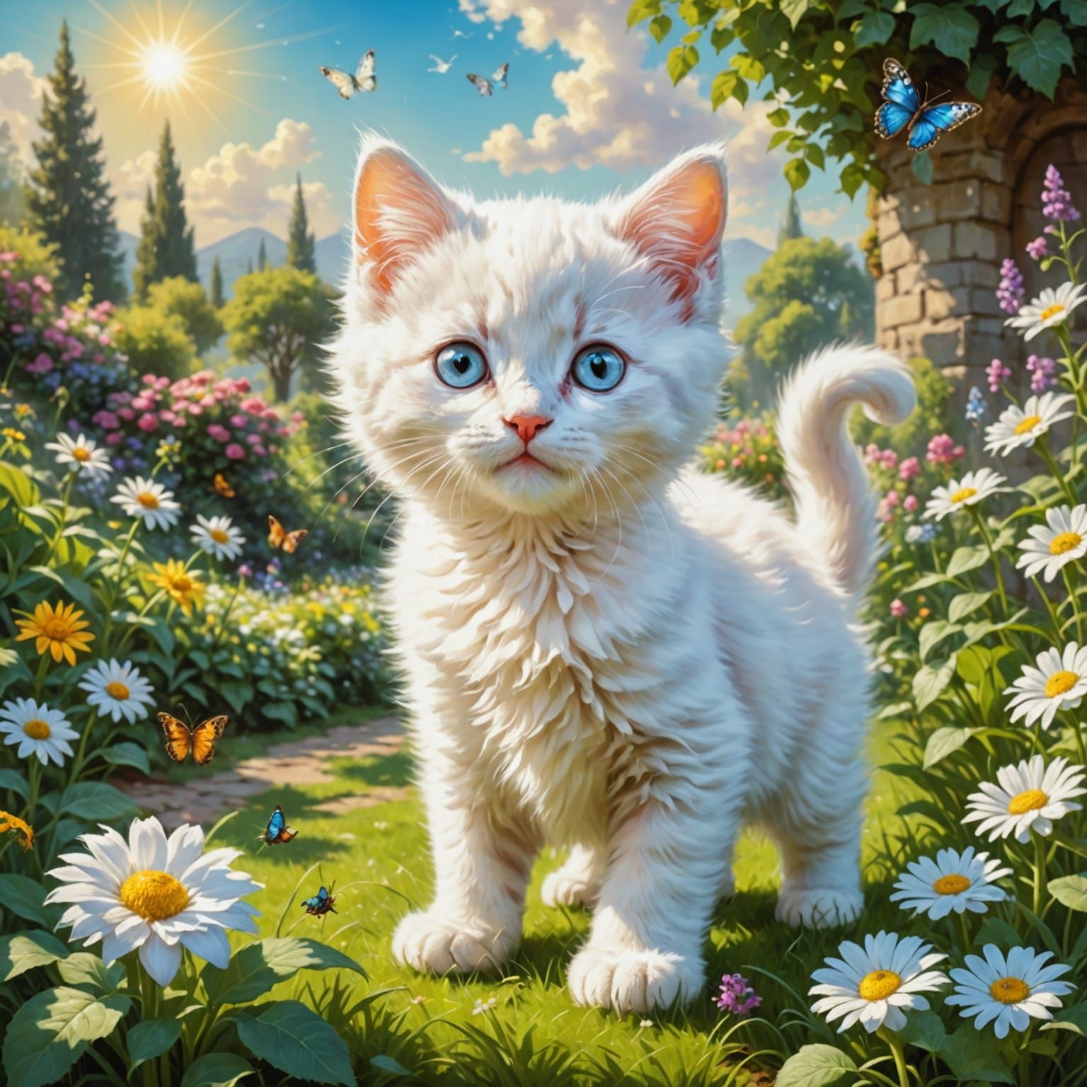 Kitten's Garden Frolic: Impressionistic Scene