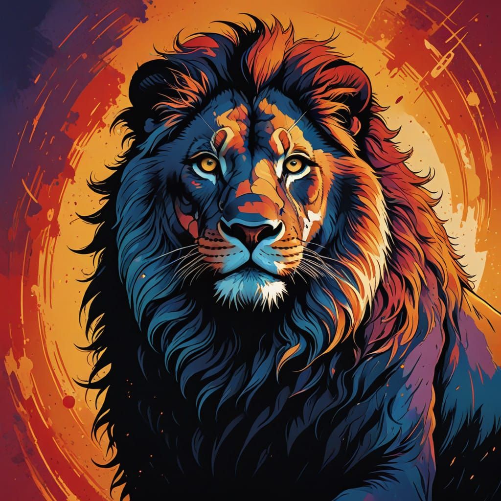 Regal Lion Silhouette with Vibrant Fur