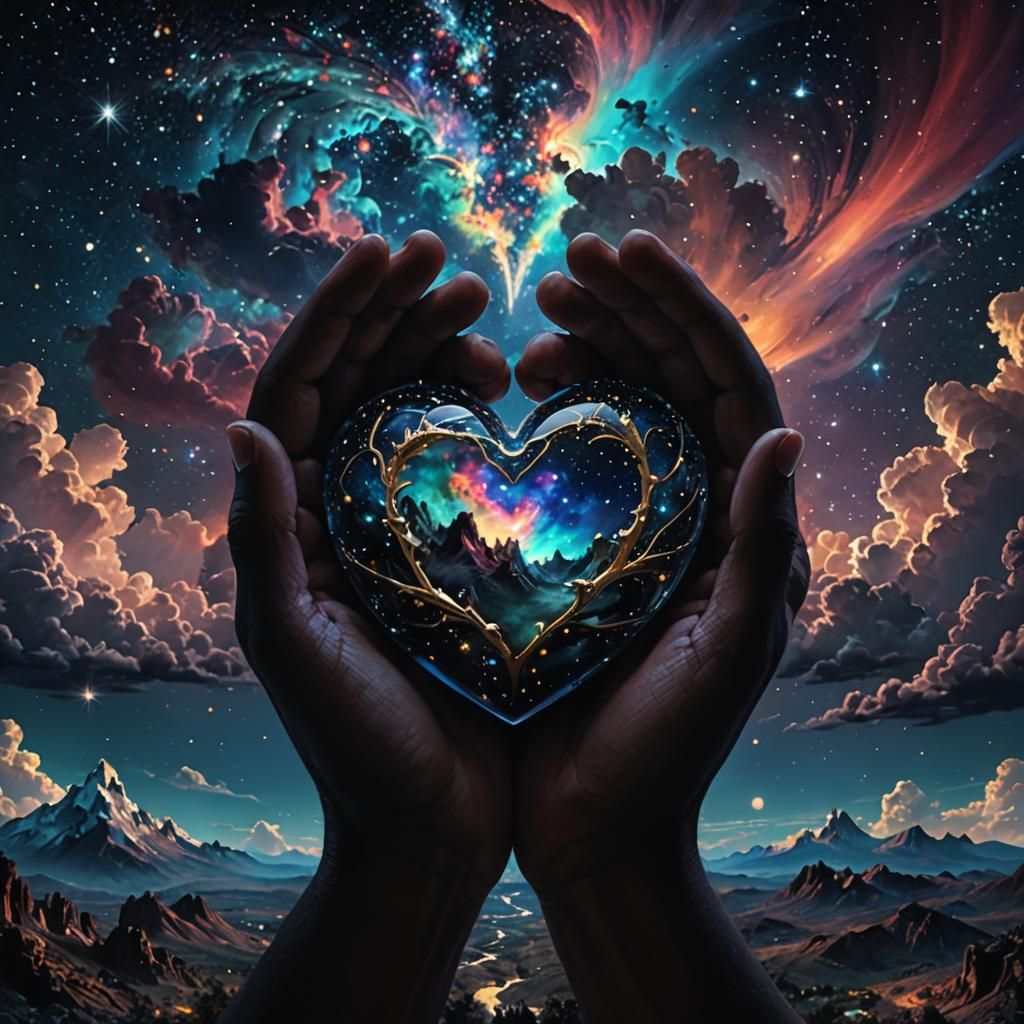 Celestial Heart Rising from Starry Void