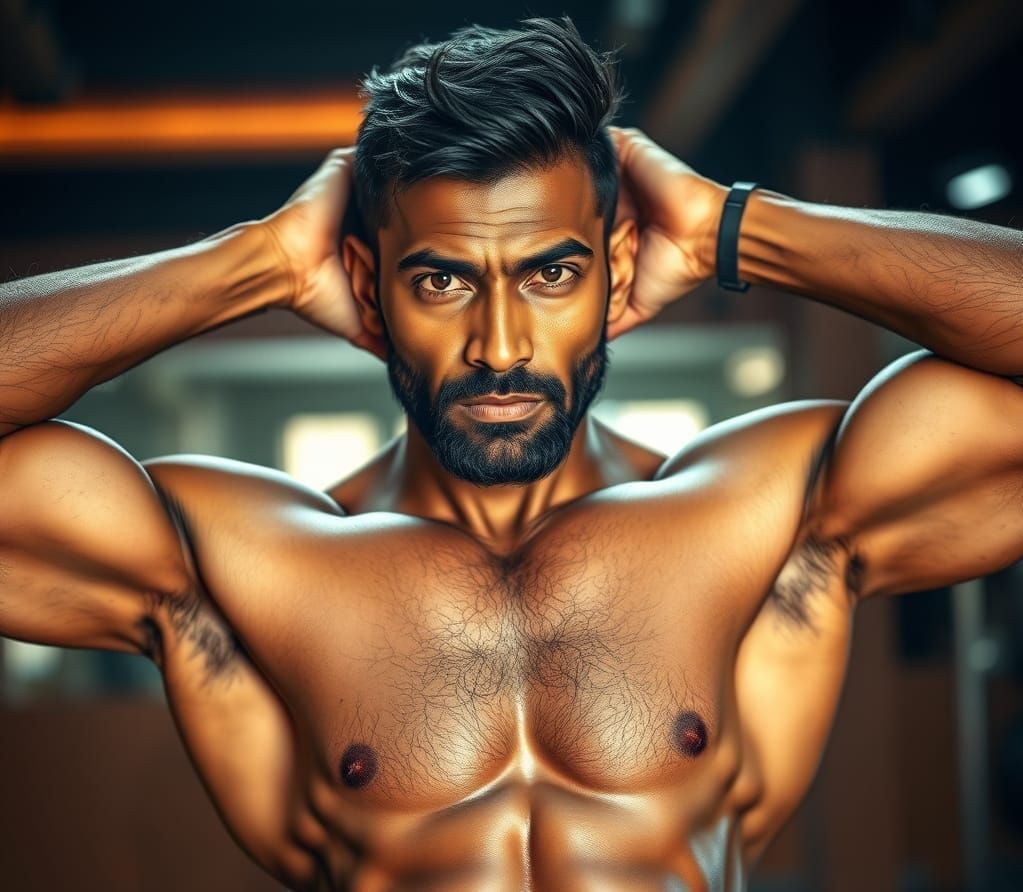 Strong Indian Man Exudes Confidence in the Gym