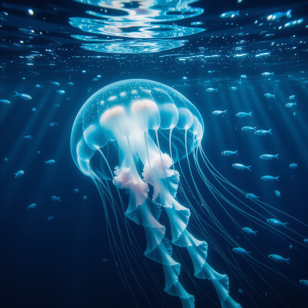 Bioluminescent Jellyfish in a Deep-Sea Cinematic Scene
