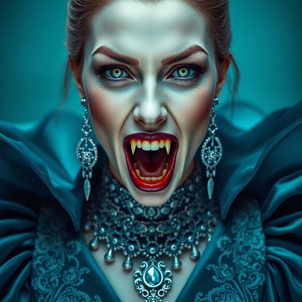 Ethereal Vampire in Turquoise Velvet Gown