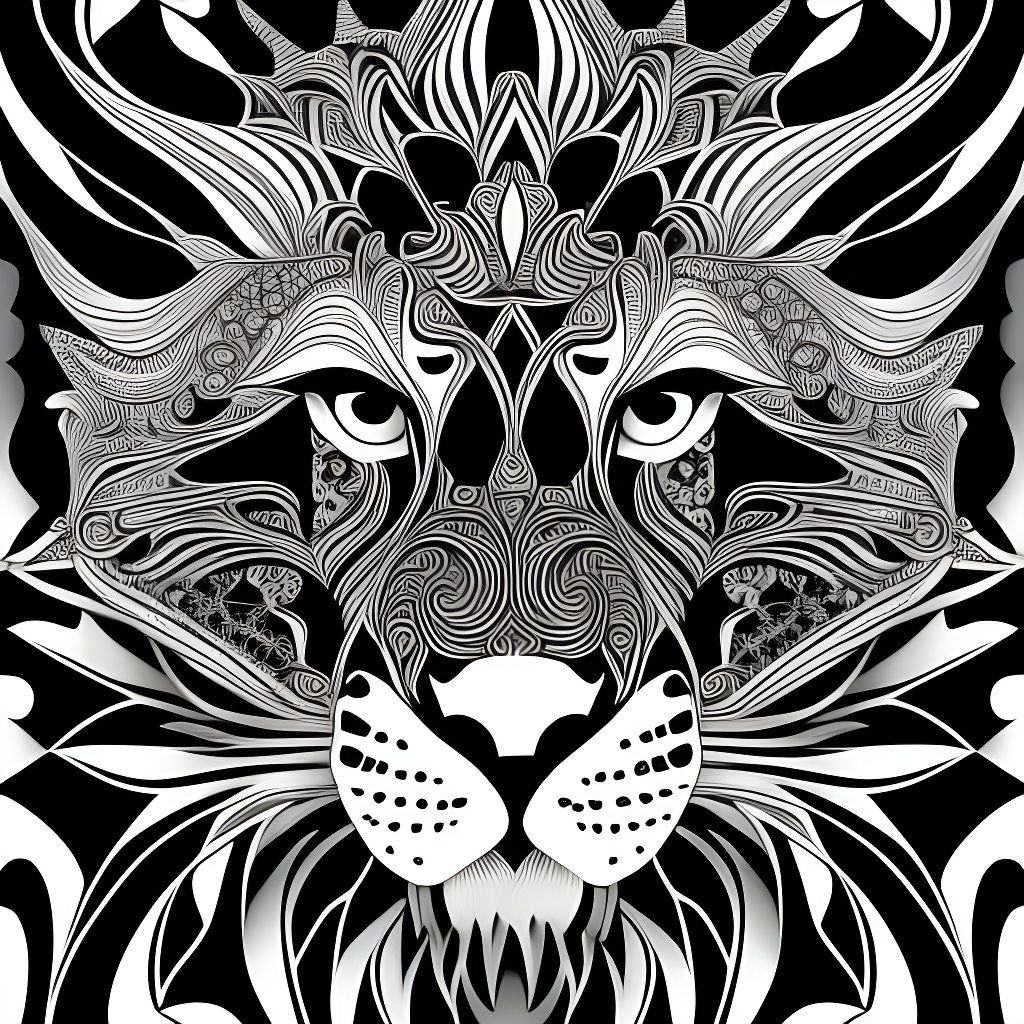 Abstract Geometric Lion Fractal Vector Art