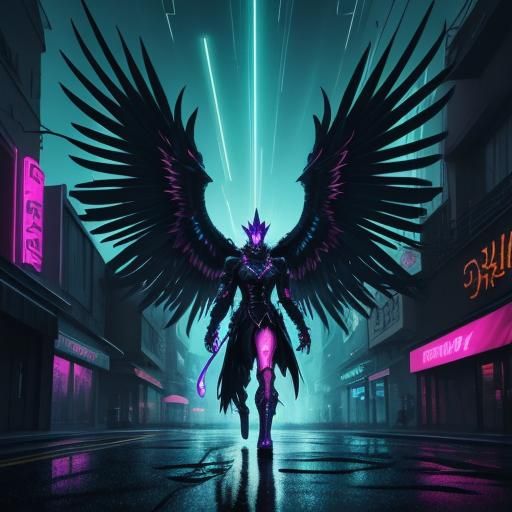Cyberpunk Phoenix at Neon Crossroads in Anime Style