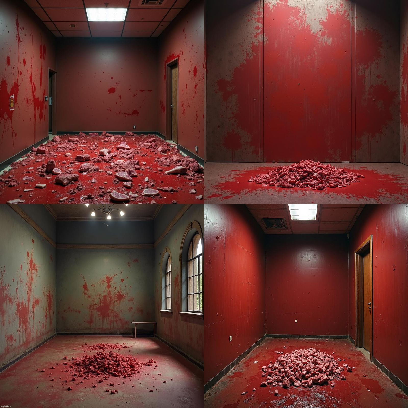 Surreal Liminal Space with Red Splatters