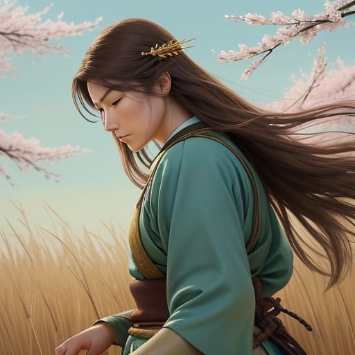 Samurai Lord and Woman in Rice Field: Concept Art