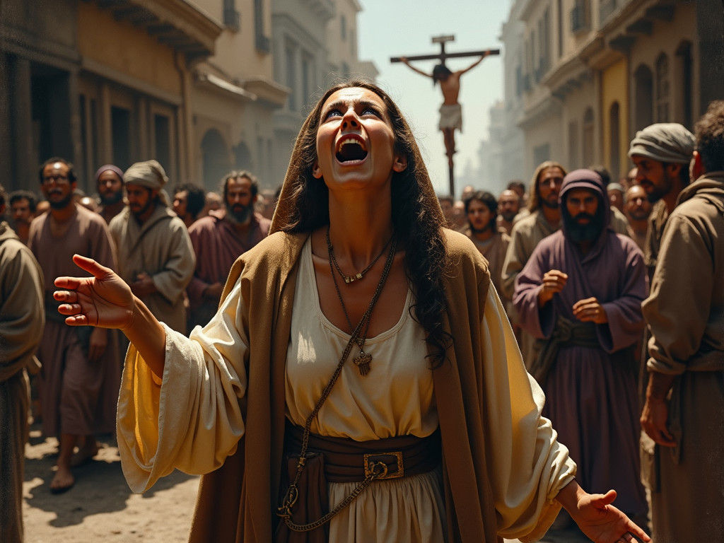 Crucifixion Scene: Woman's Anguish in Baroque Style