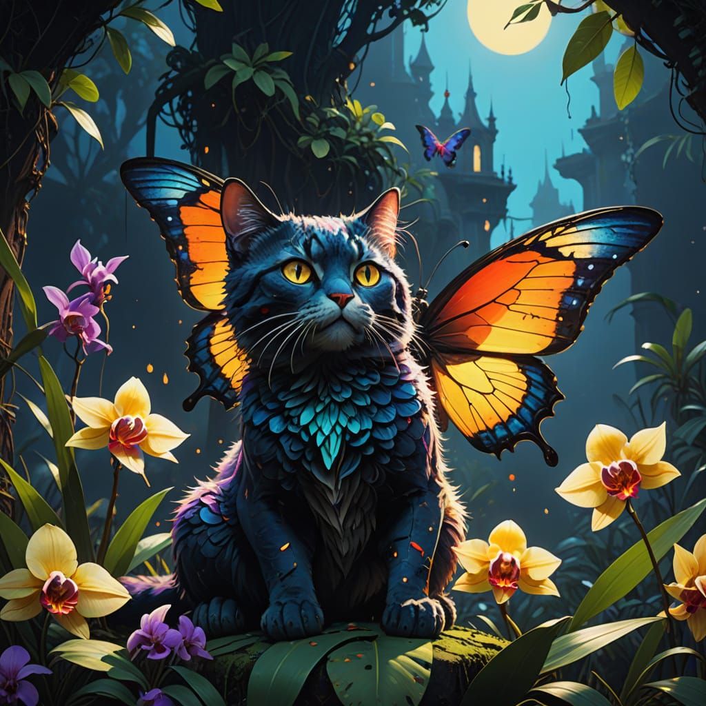 Ethereal Iridescent Butterfly in Stained Glass Style