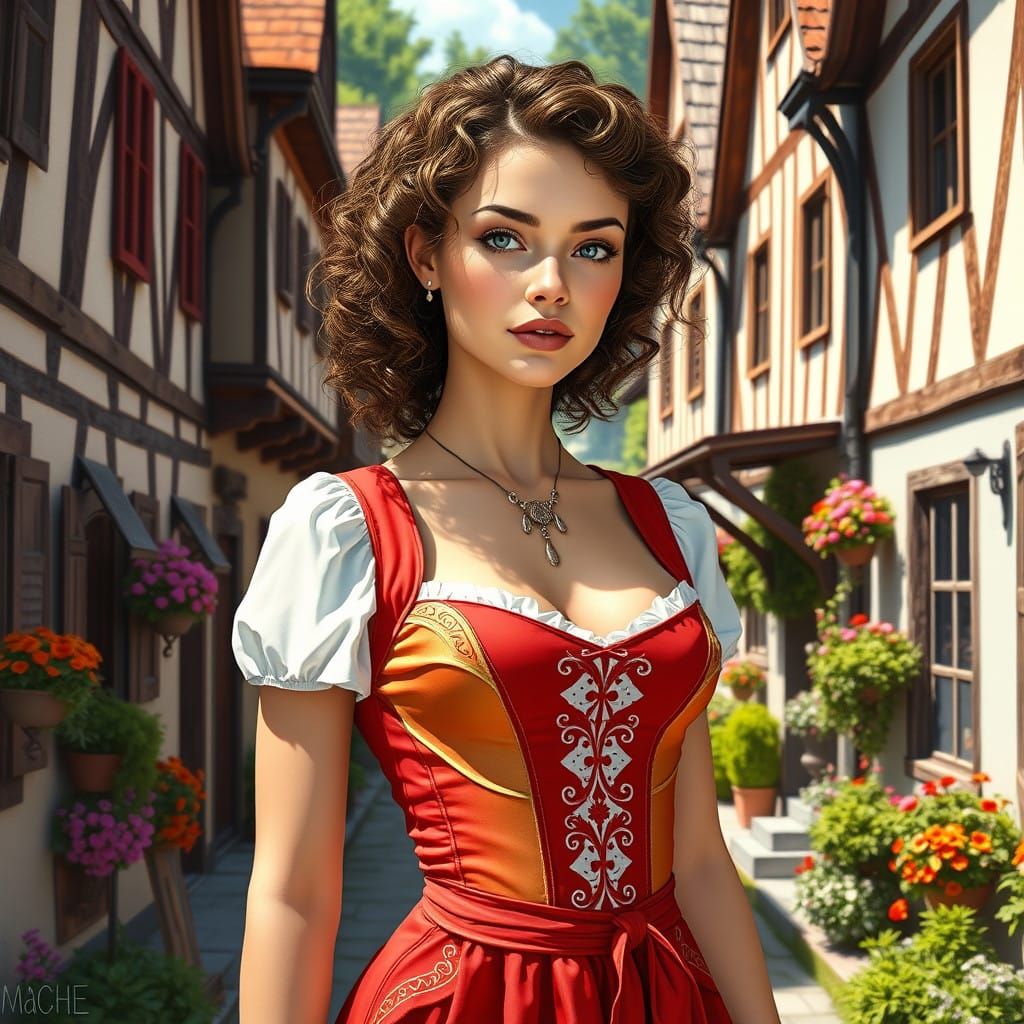 Bavarian Folk Art Goddess in Futuristic Latex Dirndl