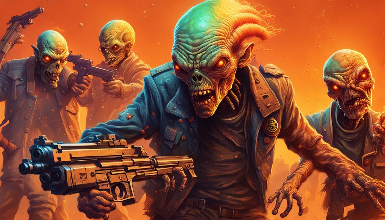 Alien Punks Fight Zombies in Hyperrealistic Splash Art