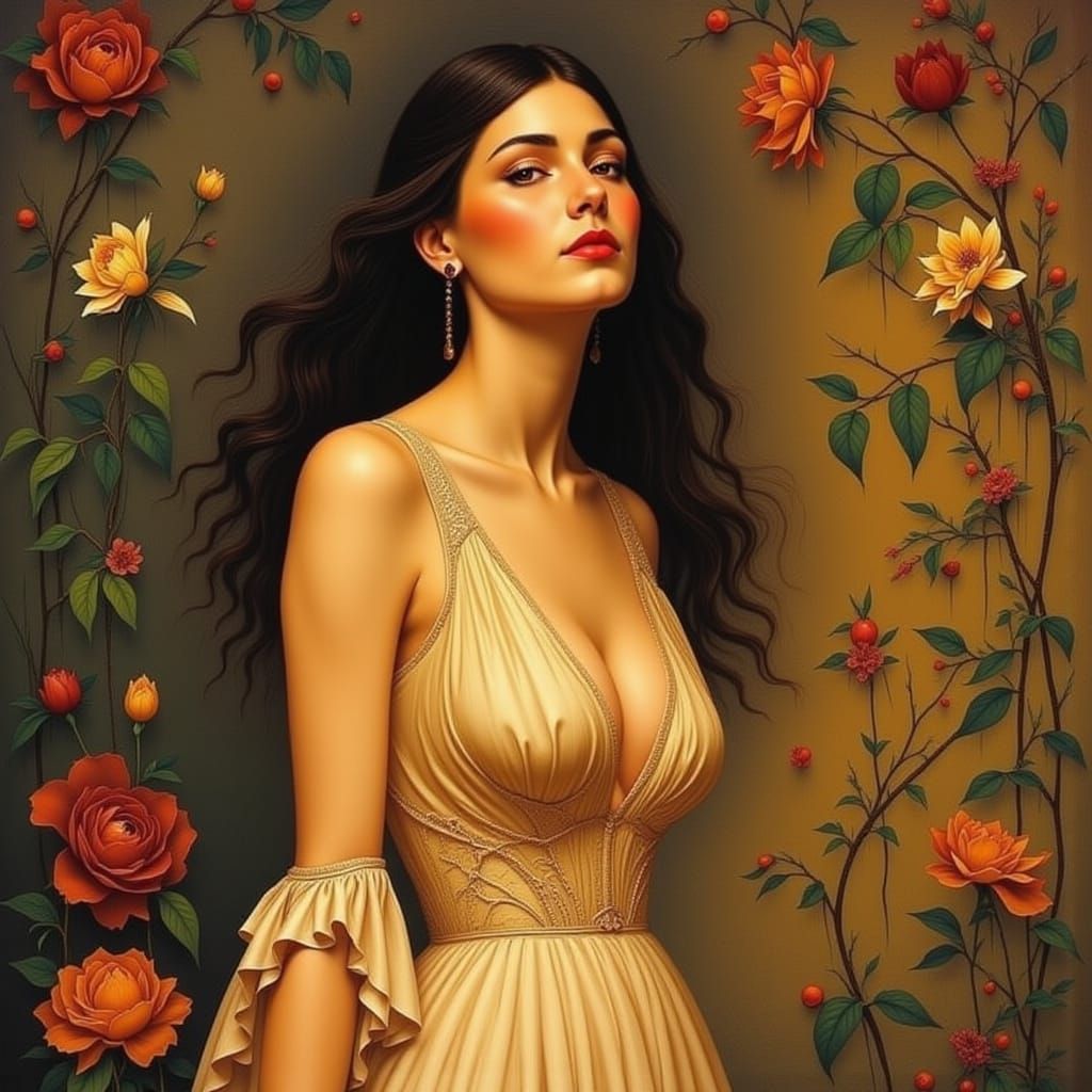 Elegant Woman in Art Nouveau Pop Surrealism Portrait