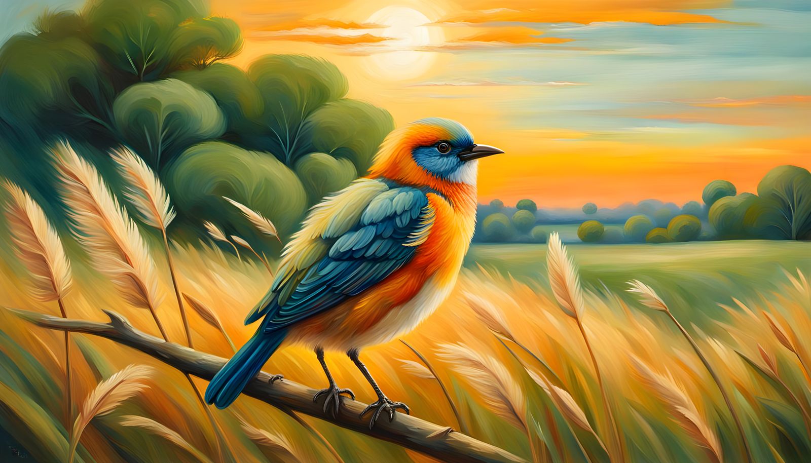 Fluffy Bird with Crown Perched on Branch