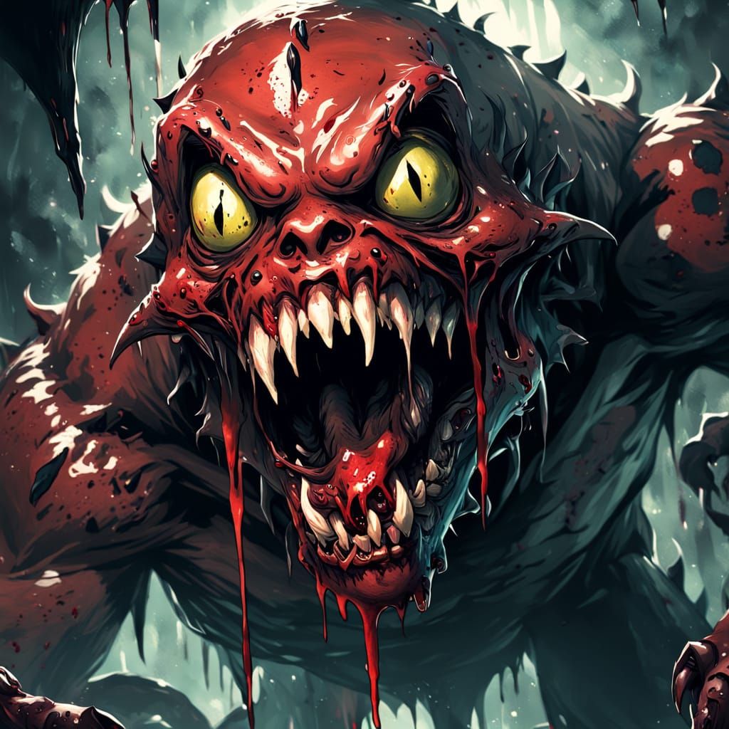 Grotesque Drooling Monsters in Dark Fantasy Style