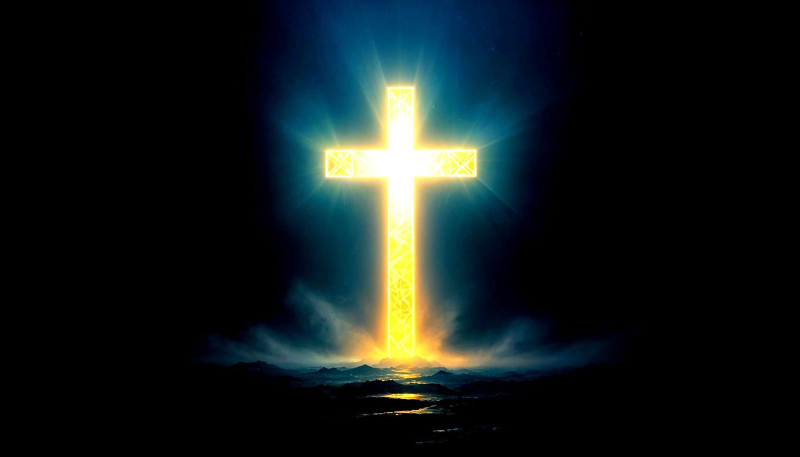 Glowing Cross in Darkness, Fine Art Painting
