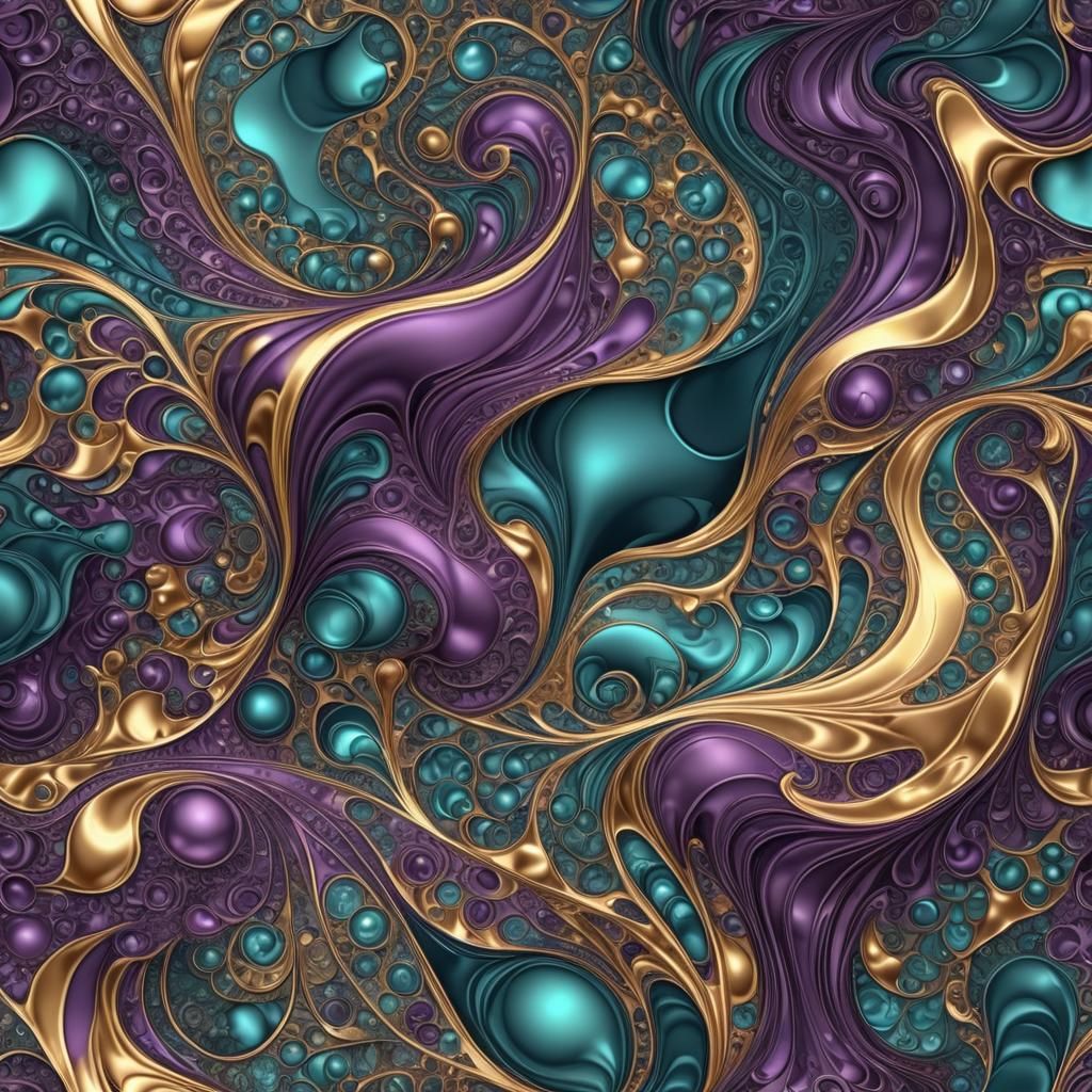 Abstract Liquid Metal Swirls in Purple and Teal