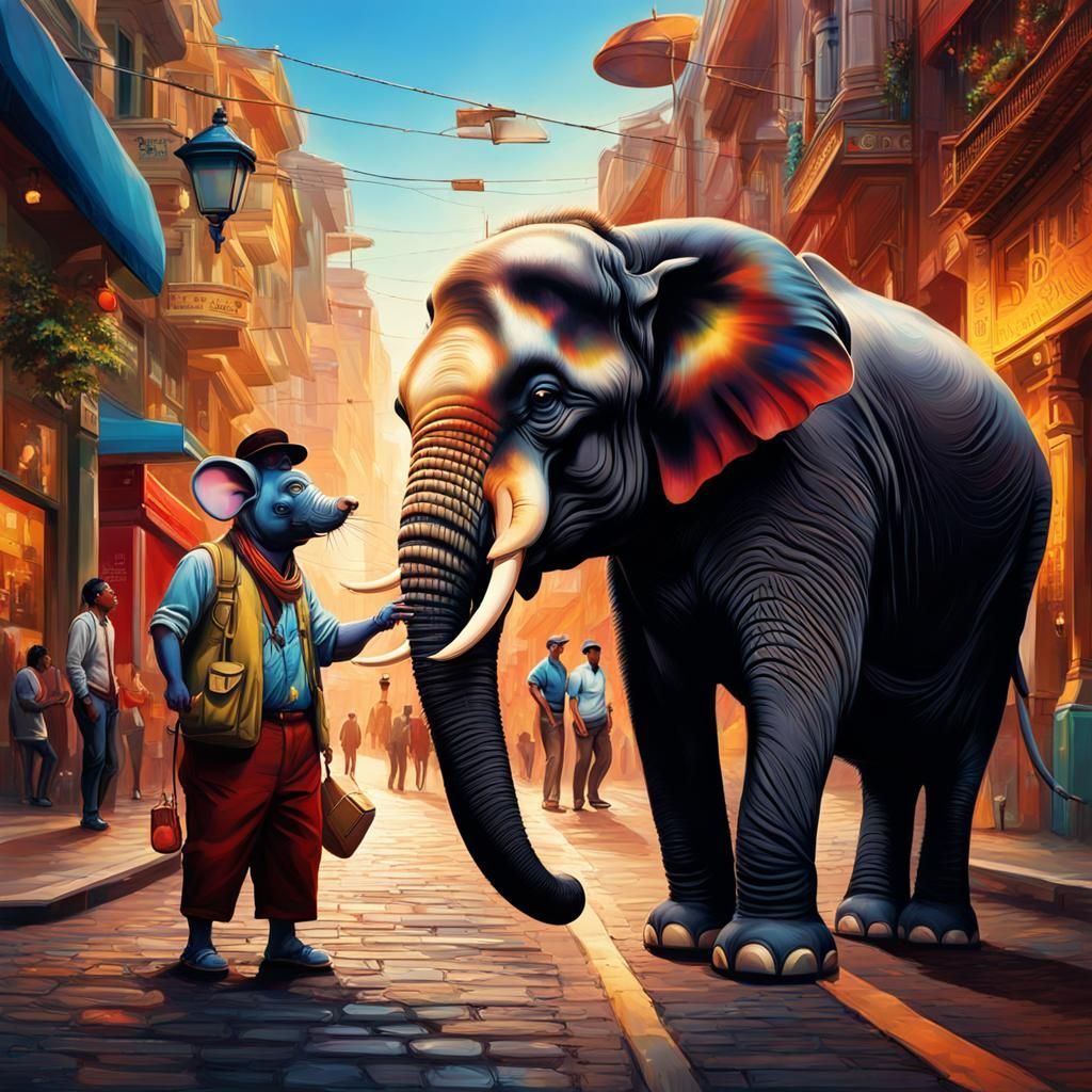 Hyperrealistic Mouse and Elephant Street Chat