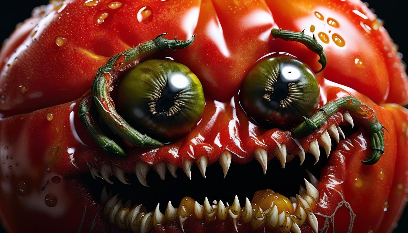Hyperrealistic Tomato Monster Portrait in Golden Hour