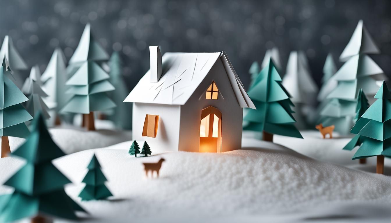 Winter Origami Landscape with Paper House