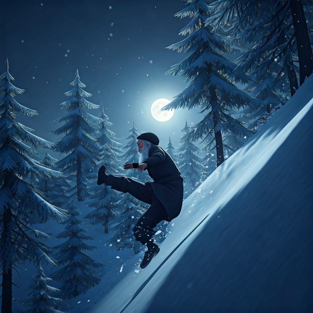 Hasidic Jew Rolls Down Snowy Hill in Anime Style