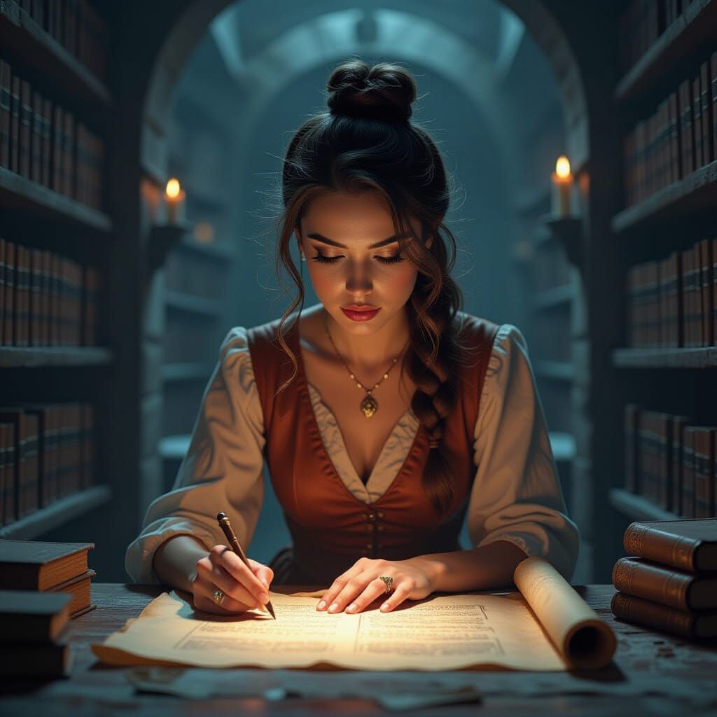 Nkiru Uncovers Ancient Scroll in Mystical Illustration Style