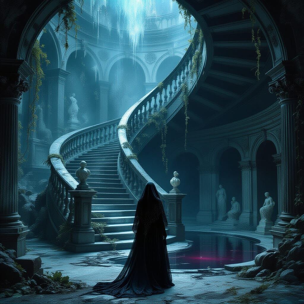 Figure in Black Lace at Obsidian Chrysalis Staircase