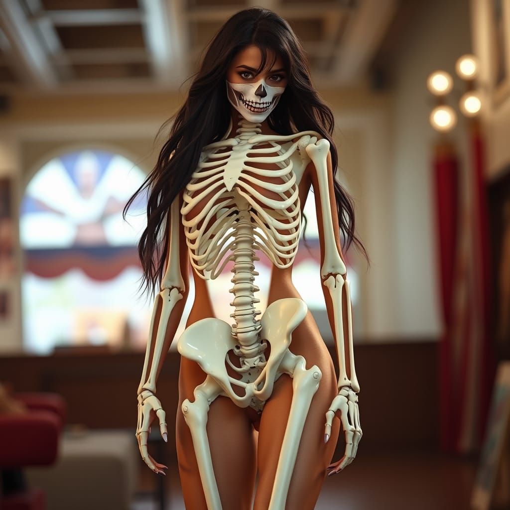Ultra-Detailed Skeleton of Woman in Miniskirt