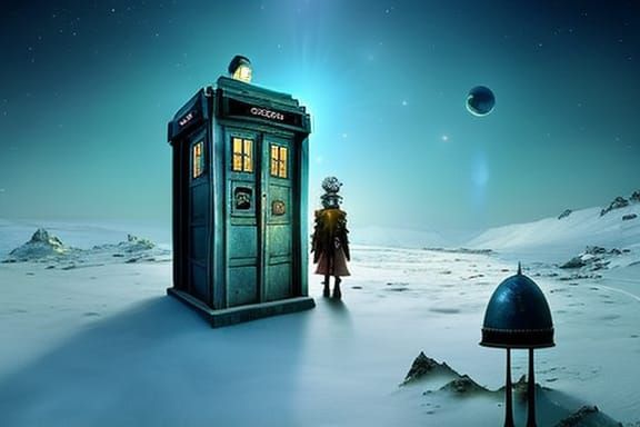 Tardis Frozen in a Solarpunk Wasteland