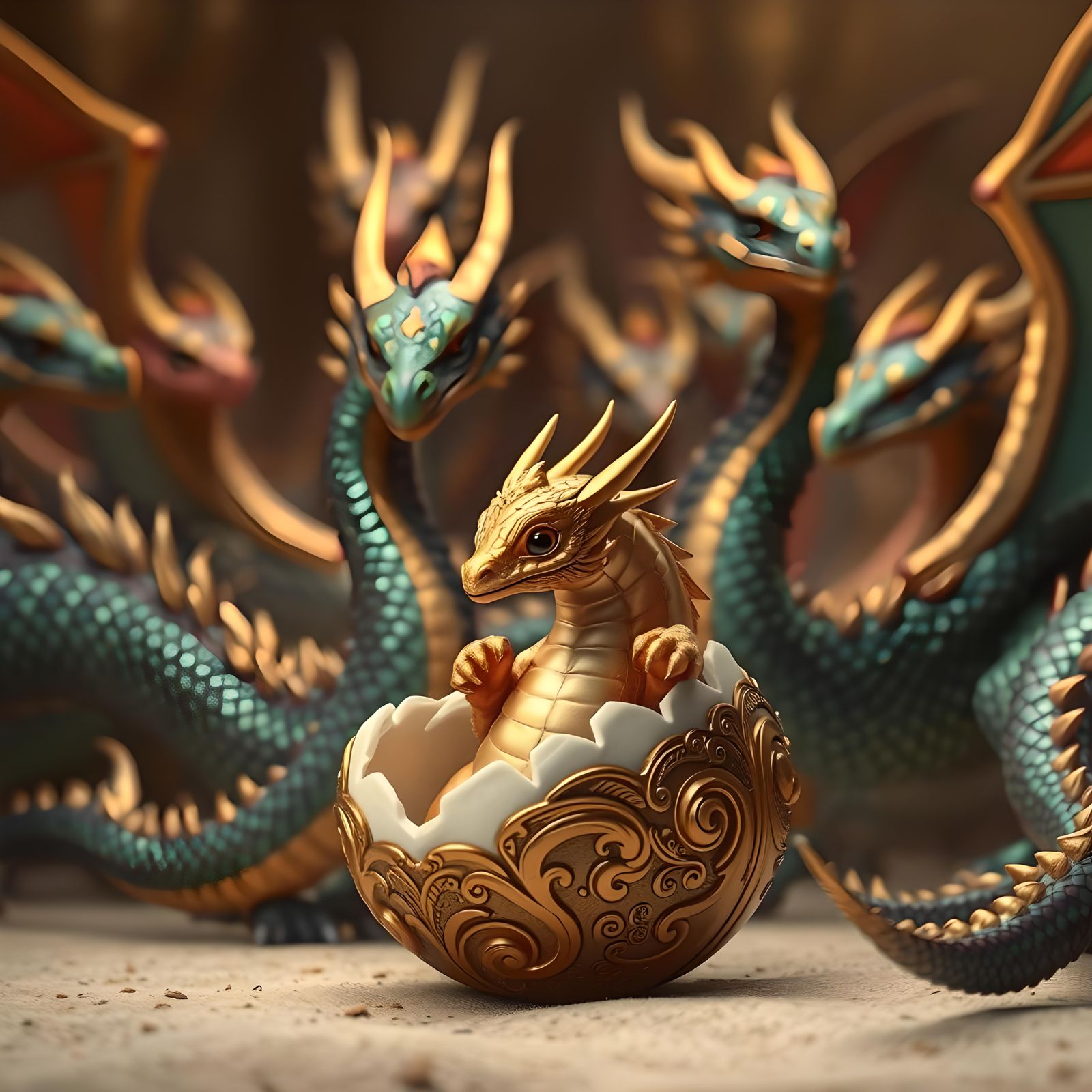 Golden Dragon Hatching: Detailed 8K Resolution Image