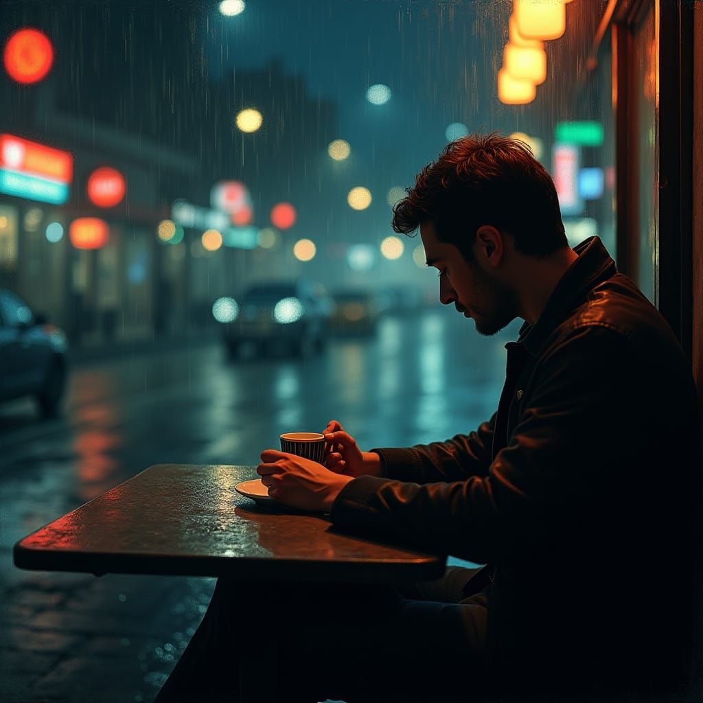 Café Melancholy in the Rainy Night