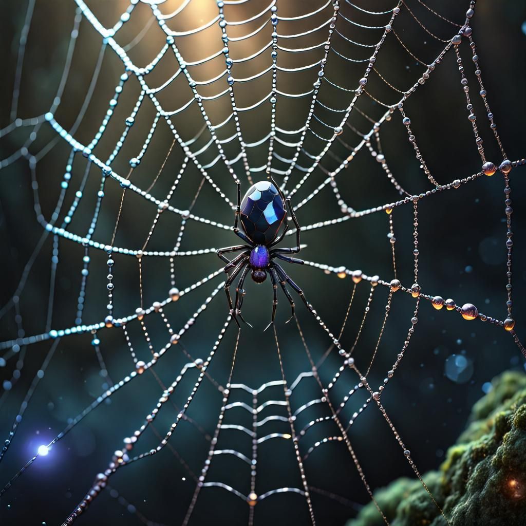 Gemstone Spider on Starry Web: Fantasy Art