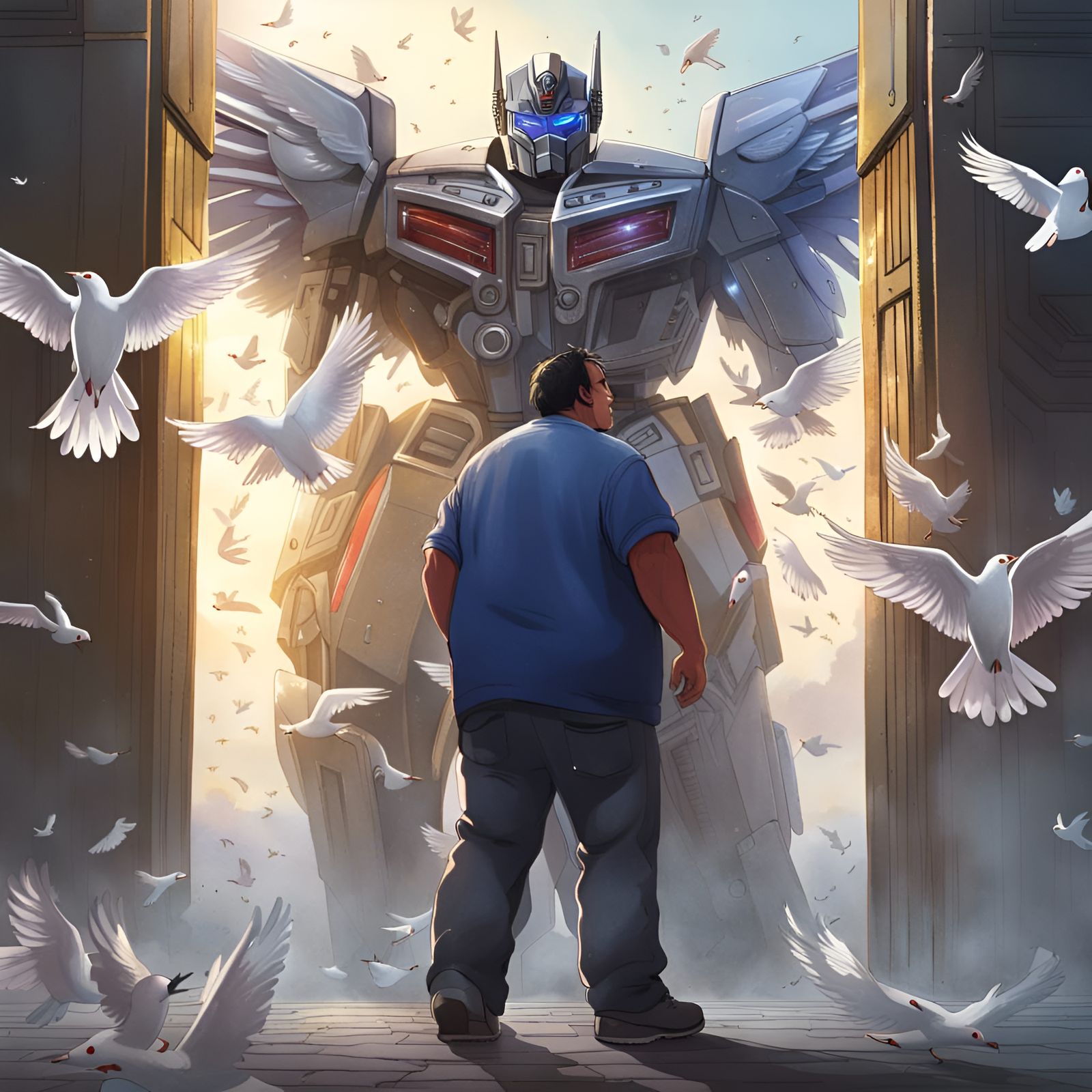 Optimus Prime at Heaven's Gate: Hyperrealistic Splash Art