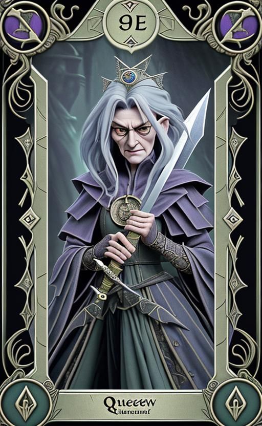 Granny Weatherwax as Queen of Swords Tarot Card