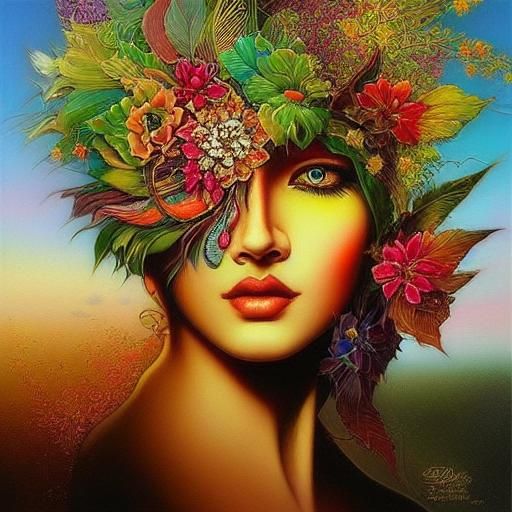 Colorful Surreal Portrait of a Beautiful Woman