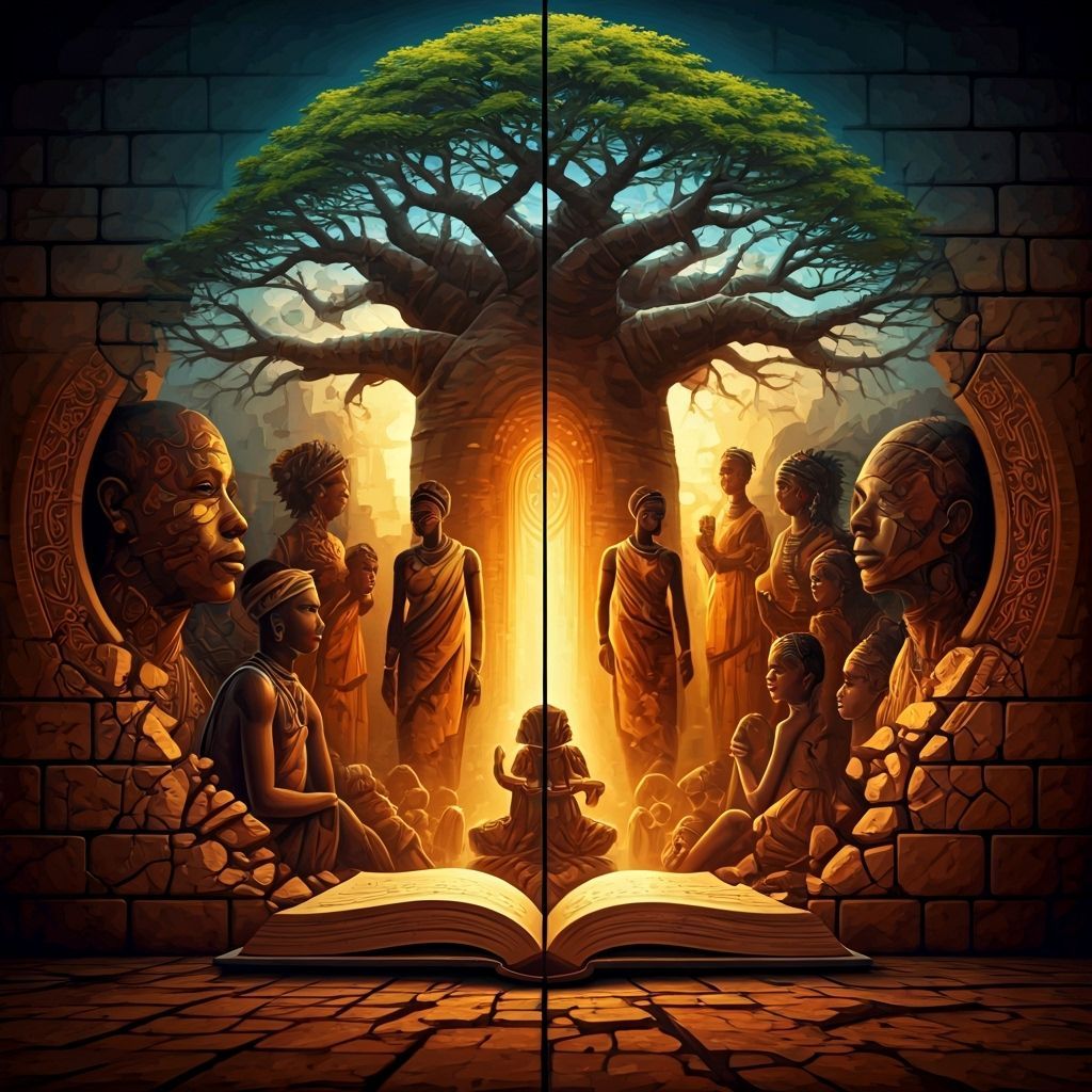 African Spirits Gather Under Baobab Tree in 3D Mural