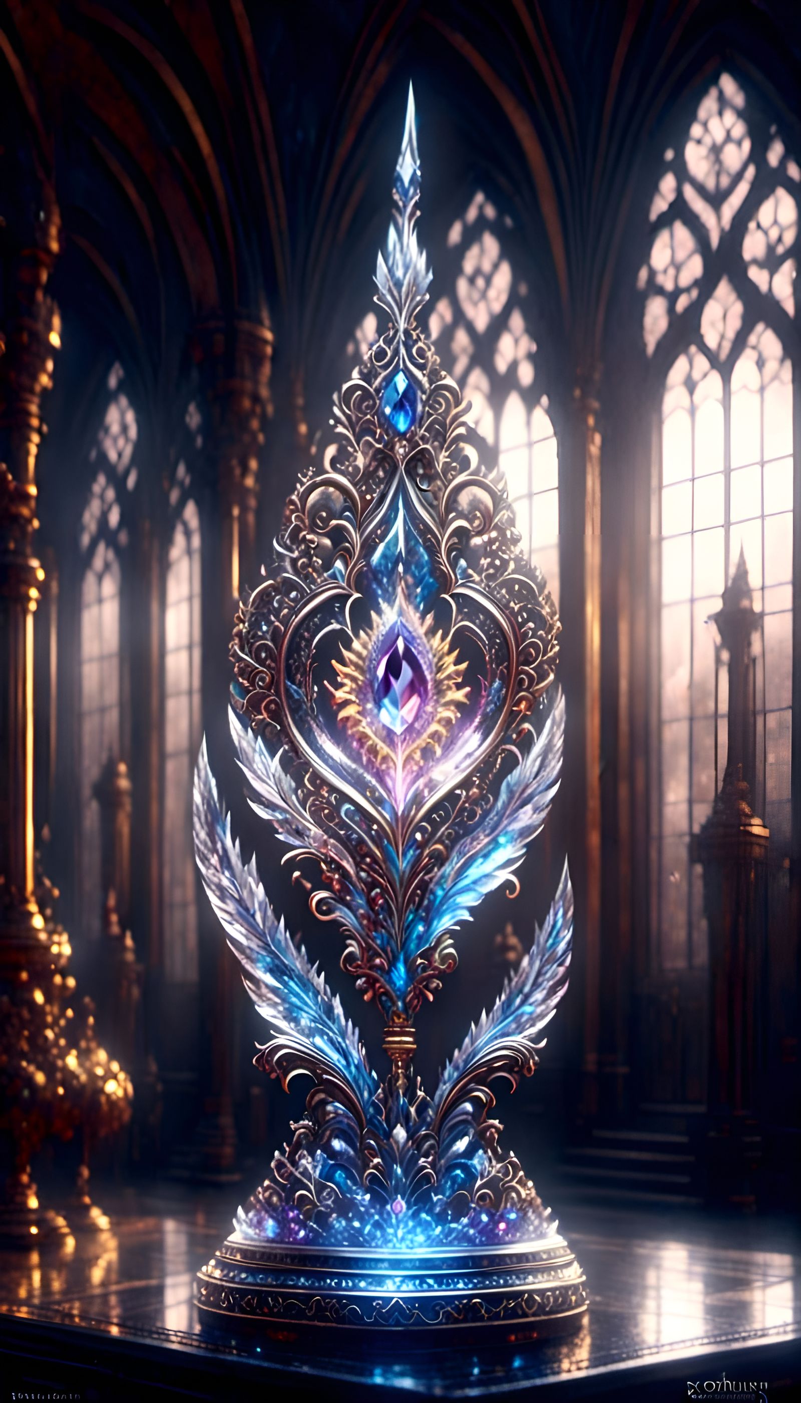 Crystal Keyblade in Royal Setting, 3D Render