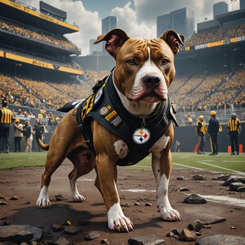 Pit Bull in Steelers Uniform - Detailed Fantasy Art