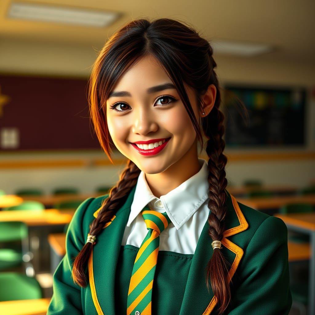 Young Girl Smiles in School Uniform