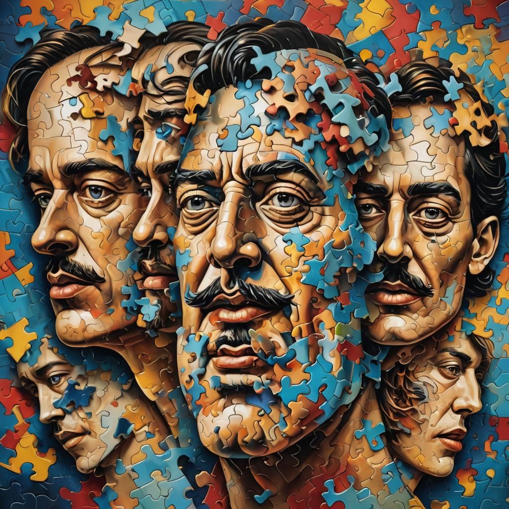 Surreal Faces Emerge from Puzzle in Splash Art