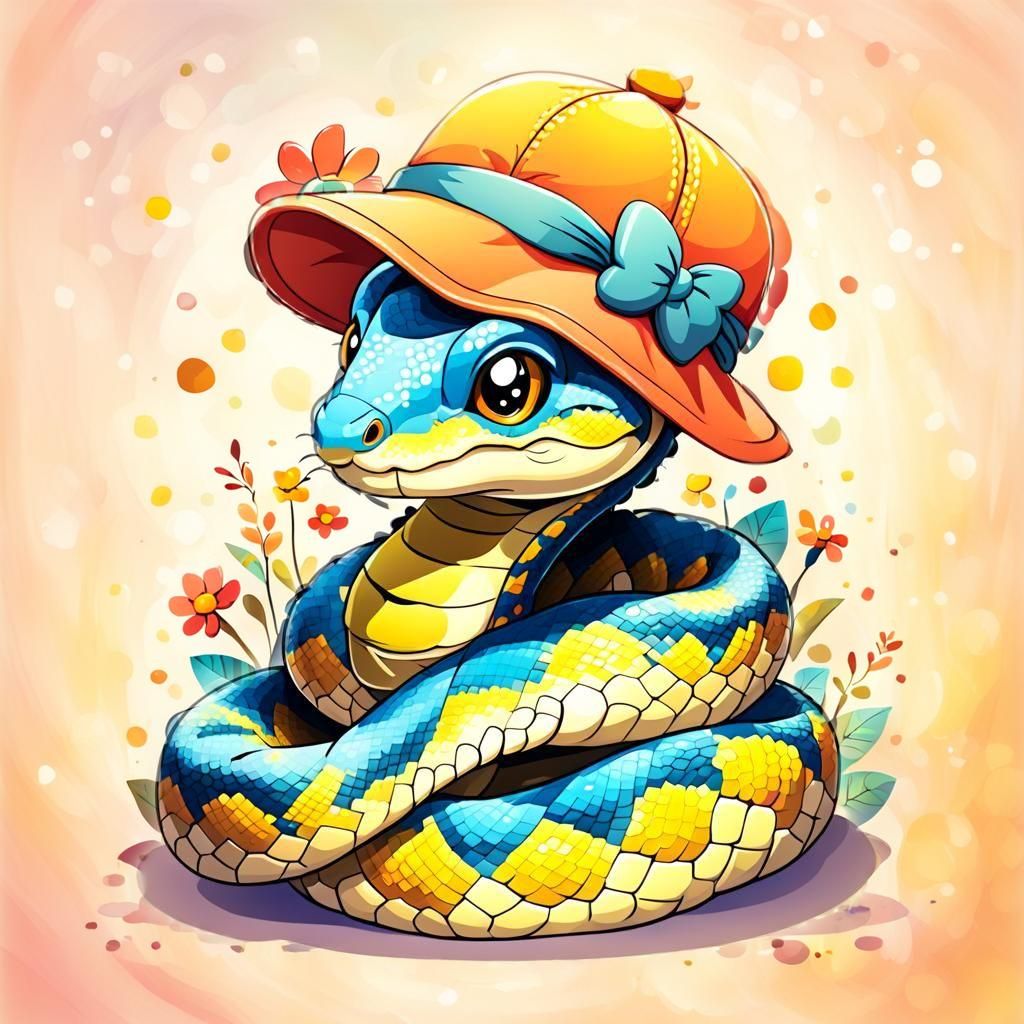 Cute Cartoon Python in a Hat
