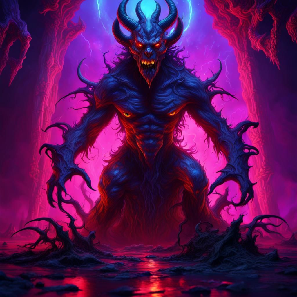 Black Light Art Demon in Detailed Matte Painting