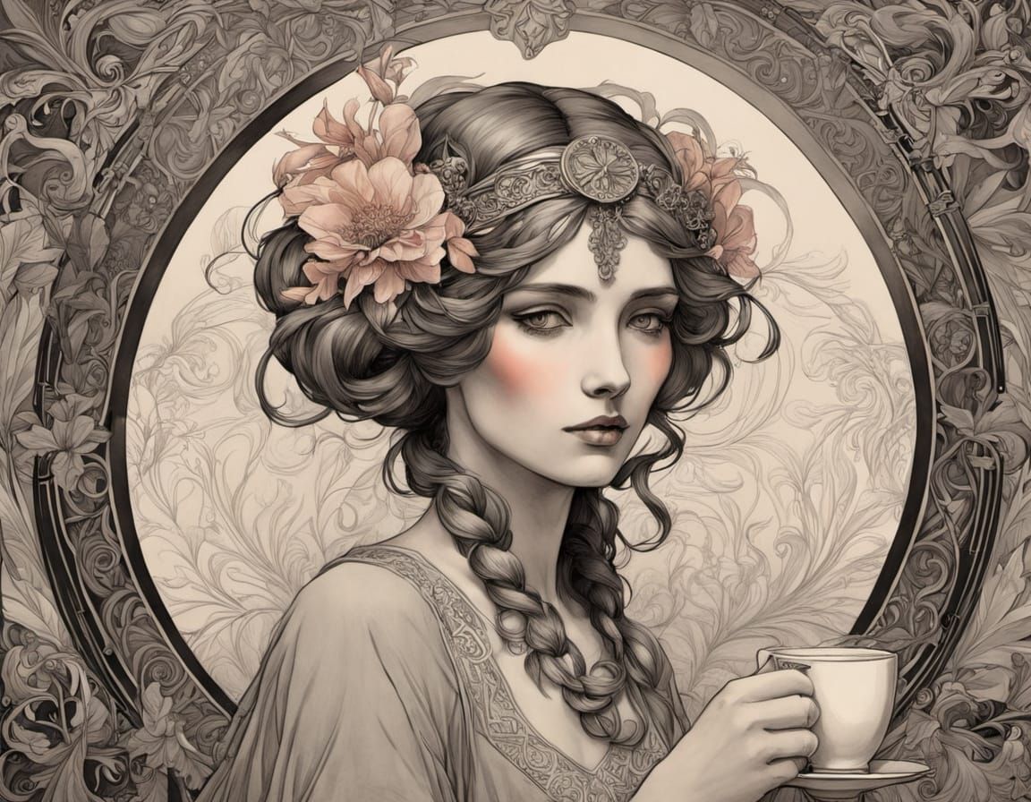 Elegant Woman in Art Nouveau Style