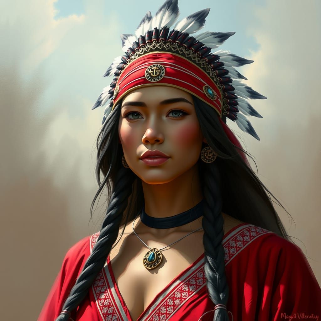 Native American Woman Portrait in Digital Painting Style
