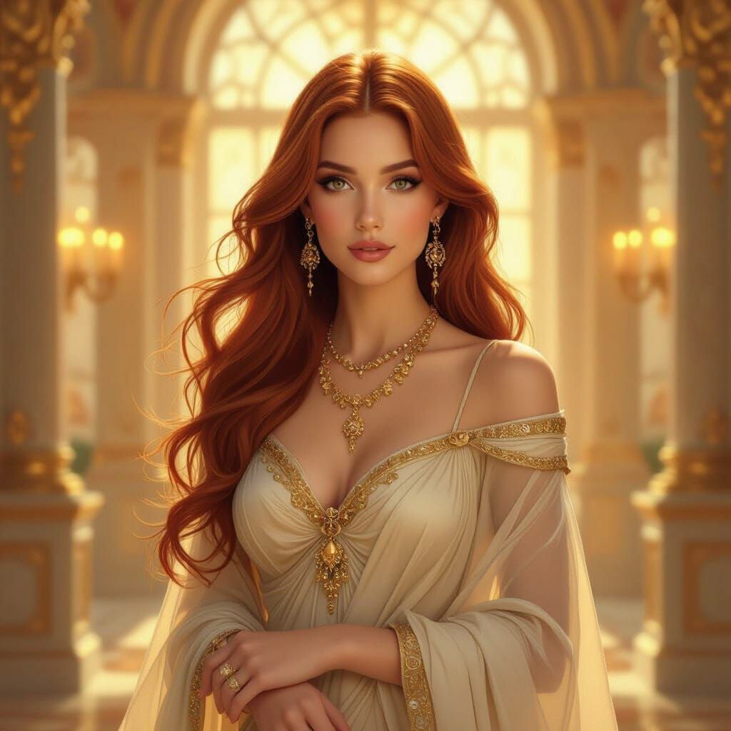 Elegant Woman in Ornate Room, Art Nouveau Style