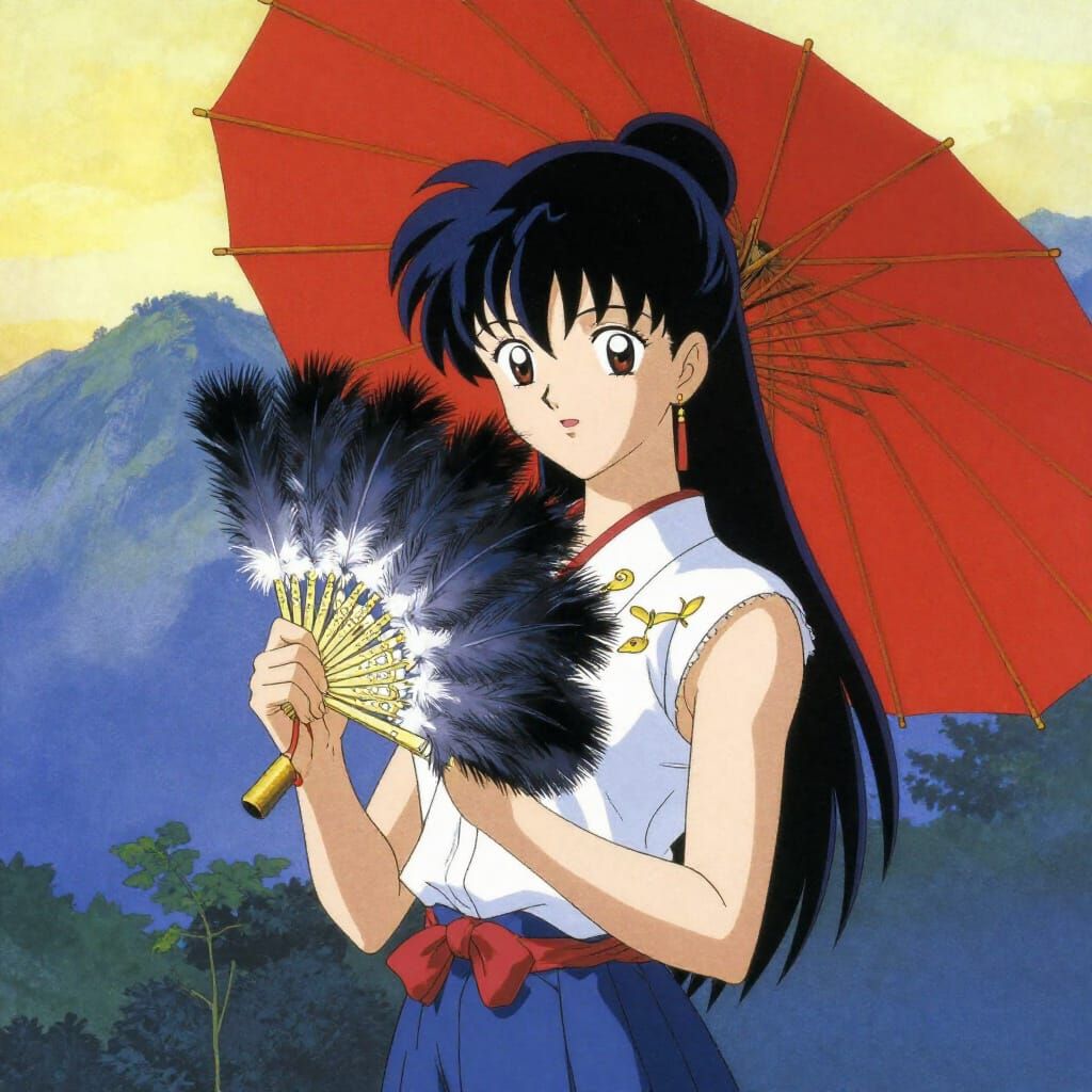 Anime princess, feather fan, parasol, mountain, Childe Hassam • Kilian Eng • Yokoyama Taikan