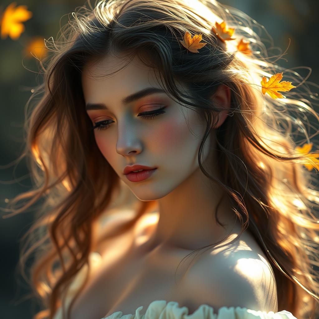 Ethereal Autumn Woman Portrait in Hyper-Realistic Style