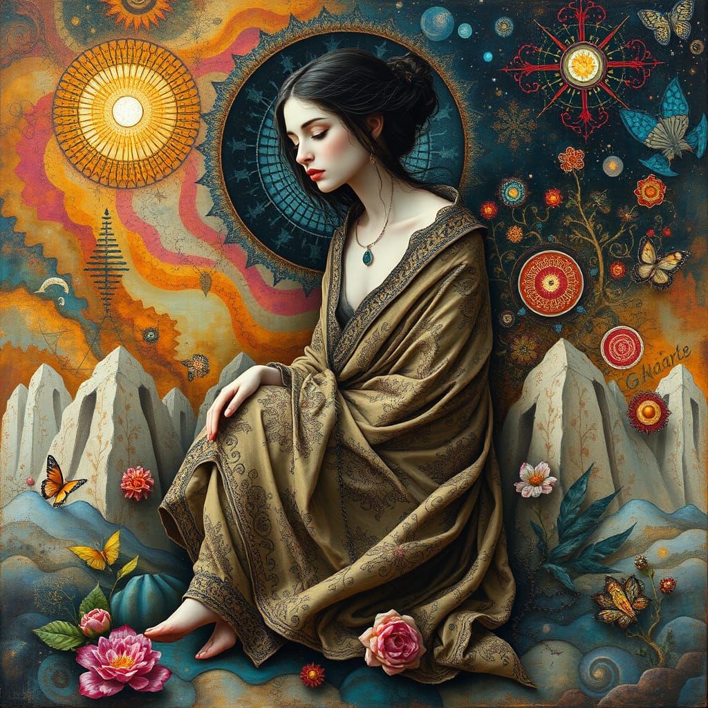 Surreal Figure in Cosmic, Dreamlike Landscape