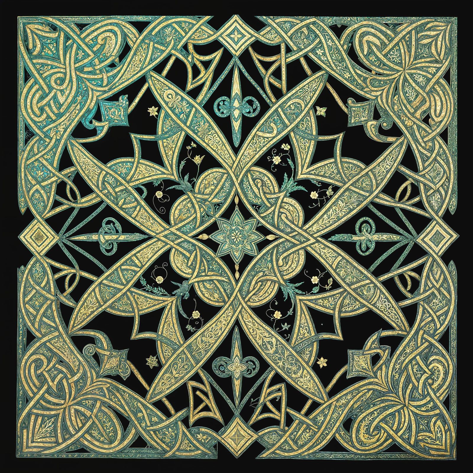 Ancient Celtic Tartan Cosmos Pattern in Black Frame