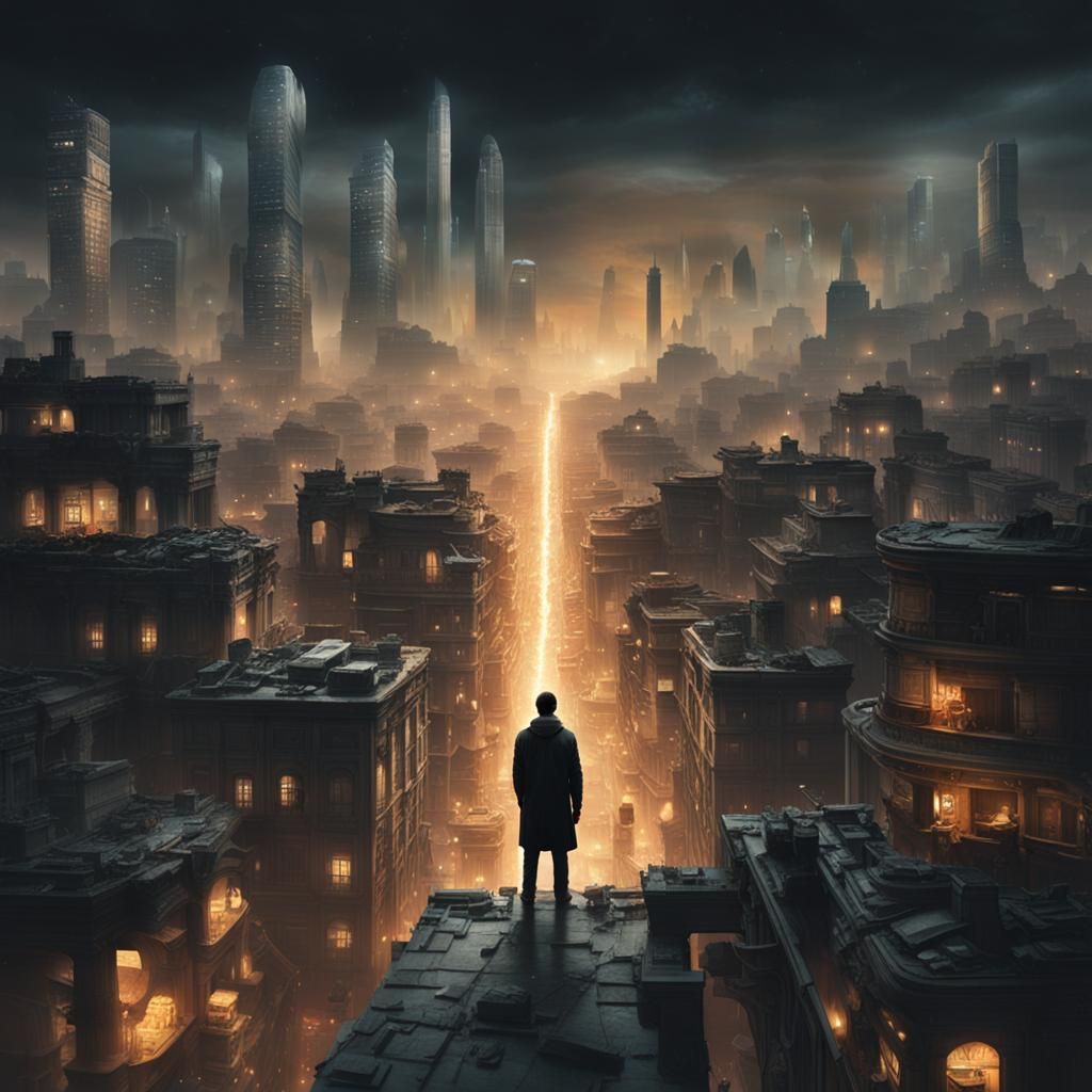 Gaslit Interplanar Cityscape at Night