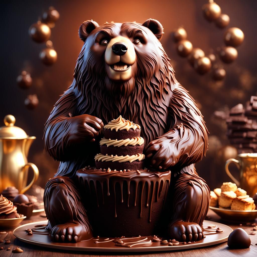 Chocolate Bear Cake: Detailed Matte Painting
