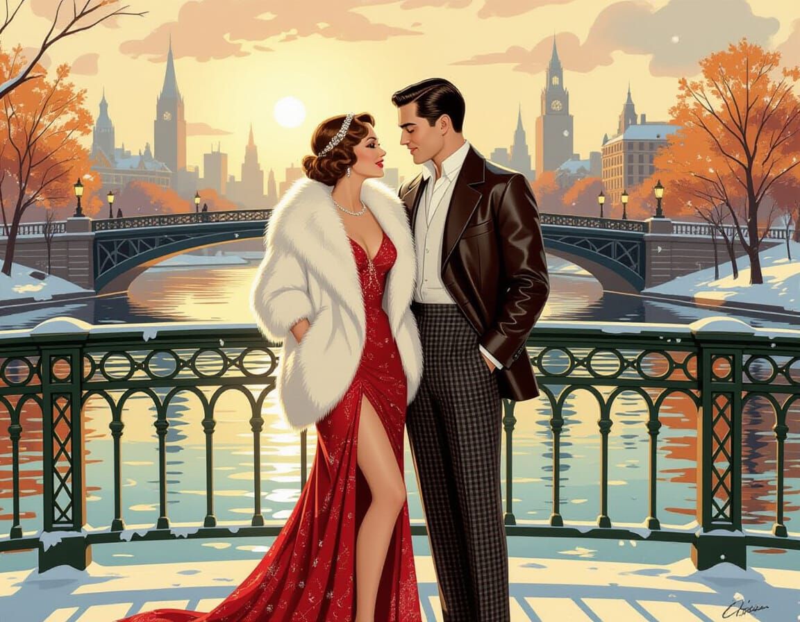 Gatsby Couple in Autumn Snow with Rothko Palette